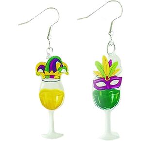 Mardi Gras Earrings for Women Girls Colorful Mardi Gras Acrylic Earrings Carnival Theme Mask Beverage Cup Love Flame Color Earrings for Holiday Mardi Gras Gifts