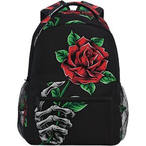 Skull Rose Flower Backpack School Backpacks Lightweight Travel Laptop Bookbags Daypack for Men Women Kids