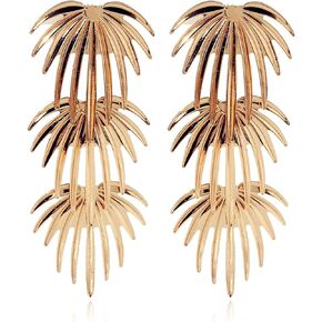 Gold Palm Leaf Earrings for Women Girls Bohemian Statement Exaggerated Triple Layer Tiered Artistic Metal Fan-shaped Leaves Summer Tropical Plants Dangle Drop Earrings for Holiday Prom Party Fashion Jewelry Gifts