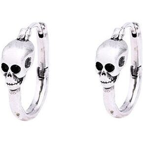 Minimalist Skull Hoop Earrings for Women Girls Unisex Silver Tone Small Cartilage Huggie Hoops Hypoallergenic Vintage Gothic Halloween Jewelry