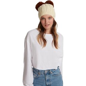 Steve Madden Women's Double Pom Chunky Ribbed Knit Beanie