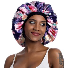 Extra Large Silk Bonnet for Women Double-Layer Satin Sleep Cap for Curly Natural Frizzy Hair