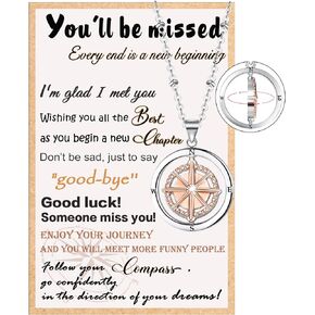Tarsus Farewell Gifts Going Away Gift for Coworker Friends, Goodbye Moving Away Coworker Retirement Leaving Gifts for Women Graduation Gifts Compass Necklace Jewelry