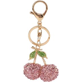 Pssopp Cherry Keychain Pendants Rhinestones Key Ring Cute Fashion Hanging Pendants Car Rhinestones Pendant for Decor