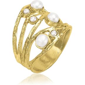 خواتم من الذهب عيار 14 قيراط فوق الفضة الاسترليني مع 2 مم و4 مم من سلك لؤلؤ المياه العذبة ملفوف متعدد الخيوط، خواتم ذهبية أنيقة، هدايا للنساء، مجوهرات جمالية، خواتم للنساء، مجوهرات للنساء in Kuwait