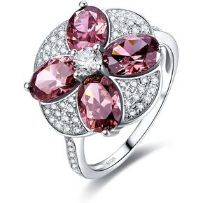 925 Sterling Silver Oval Cut CZ Four-Leaf Clover Wedding Engagement Anniversary Statement Eternity Ring
