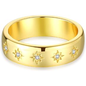 BLOSSOM & HUE Simple Star Set Band Ring | Gold Wide CZ Band | 18K Gold Plated Thick Statement Ring