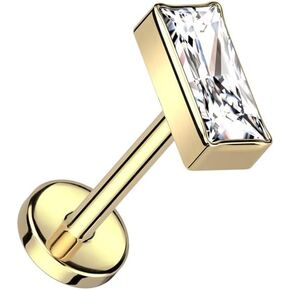 Pierced Owl 18GA F136 Implant Grade Titanium Rectangular CZ Crystal Top Threadless Push-In Labret Stud