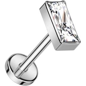 Pierced Owl 18GA F136 Implant Grade Titanium Rectangular CZ Crystal Top Threadless Push-In Labret Stud
