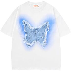 Graphic Star Patched Embroidery Distressed Wash Oversized Summer Casual Tee Streetwear Harajuku Top T-Shirt