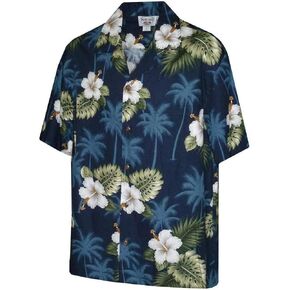 Pacific Legend Mens Floral Hibiscus and Palm Hawaiian Shirt