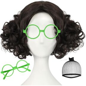 JoneTing + 【1 قبعة شعر مستعار + 1 عصابة رأس حمراء شعر مستعار أسود للأميرة شعر مستعار قصير مجعد أسود شعر مستعار كوسبلاي لحفلات الهالوين شعر مستعار اصطناعي للفتيات زي in Kuwait