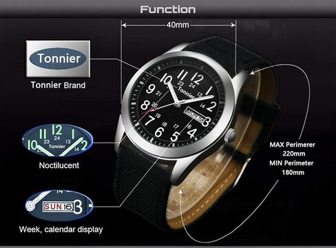 ساعات للرجال من Tonnier لعطلة نهاية الأسبوع والتقويم التناظرية بحزام قماشي in Kuwait