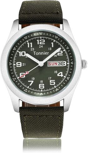 ساعات للرجال من Tonnier لعطلة نهاية الأسبوع والتقويم التناظرية بحزام قماشي in Kuwait