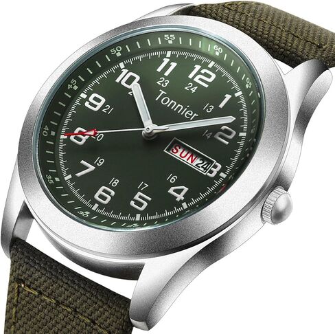 ساعات للرجال من Tonnier لعطلة نهاية الأسبوع والتقويم التناظرية بحزام قماشي in Kuwait