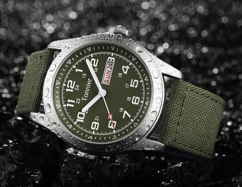 ساعات للرجال من Tonnier لعطلة نهاية الأسبوع والتقويم التناظرية بحزام قماشي in Kuwait