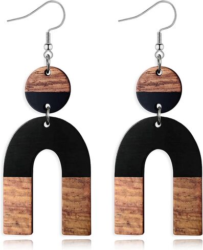 Wood Earrings for Women Trendy Teardrop Wooden Dangle Earrings Boho Bohemian Earrings Dangling Lightweight Statement Jewelry in Kuwait