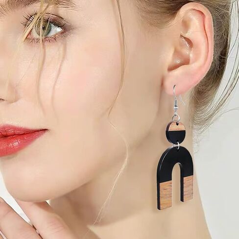 Wood Earrings for Women Trendy Teardrop Wooden Dangle Earrings Boho Bohemian Earrings Dangling Lightweight Statement Jewelry in Kuwait