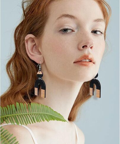 Wood Earrings for Women Trendy Teardrop Wooden Dangle Earrings Boho Bohemian Earrings Dangling Lightweight Statement Jewelry in Kuwait
