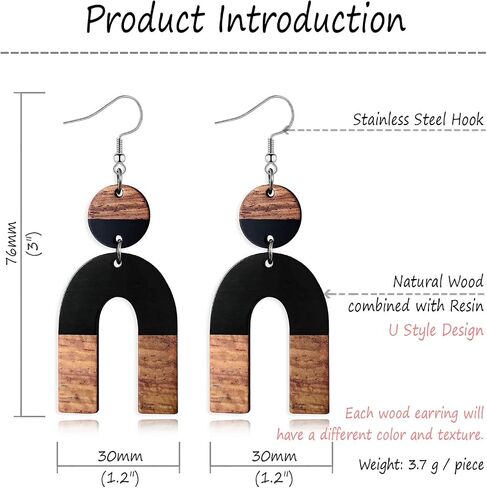 Wood Earrings for Women Trendy Teardrop Wooden Dangle Earrings Boho Bohemian Earrings Dangling Lightweight Statement Jewelry in Kuwait