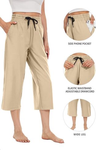 بنطال كابري للنساء كاجوال صيفي سريع الجفاف ومريح وفضفاض in Kuwait