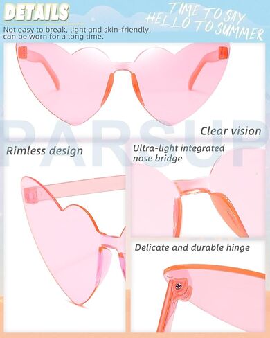 16 Pairs Heart Shaped Rimless Sunglasses Frameless Heart Sunglasses Transparent Candy Color Glasses Tinted Eyewear Bachelorette Party Favors Photo Booth Props, Aircraft Box Well Packaged,16 Colors in Saudi Arabia