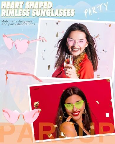 16 Pairs Heart Shaped Rimless Sunglasses Frameless Heart Sunglasses Transparent Candy Color Glasses Tinted Eyewear Bachelorette Party Favors Photo Booth Props, Aircraft Box Well Packaged,16 Colors in Saudi Arabia