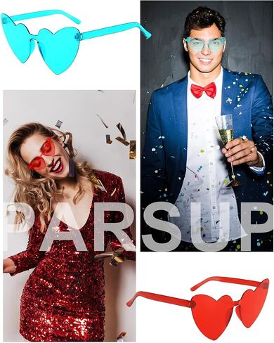 16 Pairs Heart Shaped Rimless Sunglasses Frameless Heart Sunglasses Transparent Candy Color Glasses Tinted Eyewear Bachelorette Party Favors Photo Booth Props, Aircraft Box Well Packaged,16 Colors in Saudi Arabia
