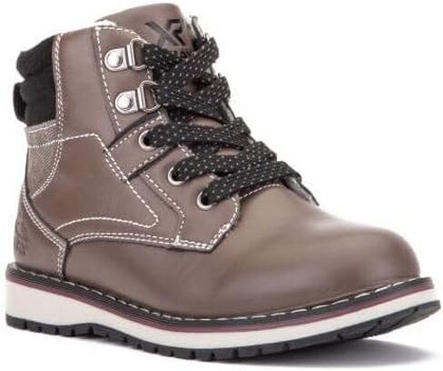 X RAY Footwear Aiden Boy's Classic Lace Up Combat Faux Leather Mid-Top Chukka مع سحاب جانبي داخلي وعروة سحب، مقدمة مستديرة، منصة كعب عريض، نعل خارجي من المطاط اللدن بالحرارة. in Kuwait