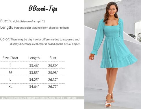 فستان خريفي بياقة مربعة من BBcoch: فساتين نسائية قصيرة قصيرة منتفخة وأكمام طويلة مكشكشة in Kuwait