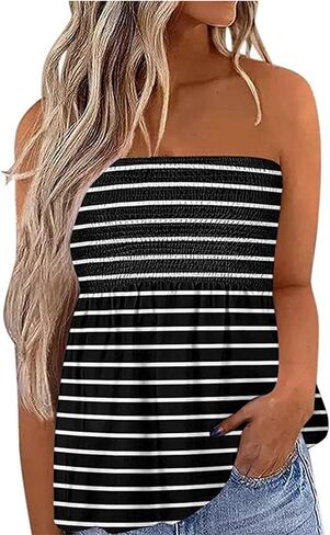 MHTOR العلم الأمريكي Smocked حمالة العصابة تانك المرأة 4th من يوليو بلا أكمام عادية مطوي Flowy المحاصيل تونك البلوزات in Kuwait