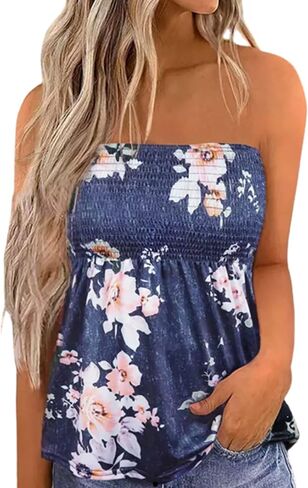 MHTOR العلم الأمريكي Smocked حمالة العصابة تانك المرأة 4th من يوليو بلا أكمام عادية مطوي Flowy المحاصيل تونك البلوزات in Kuwait