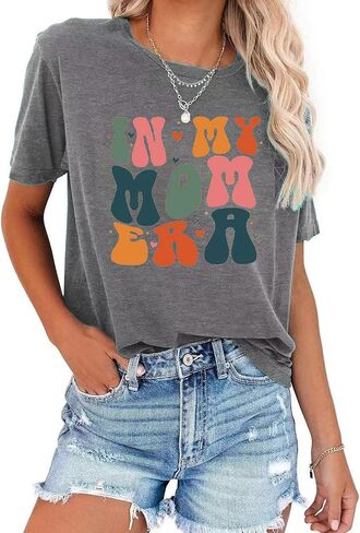 تي شيرت ماما للسيدات في عصر أمي تي شيرت مضحك Mom Life كاجوال بأكمام قصيرة تي شيرت in Kuwait