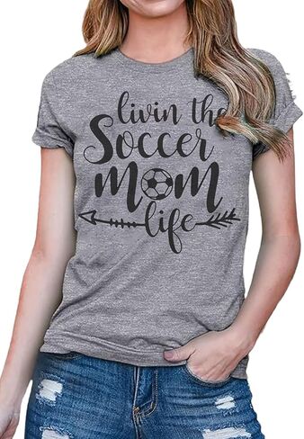 تي شيرت نسائي Livin That Soccer Mom Life برقبة دائرية وأكمام قصيرة in Kuwait