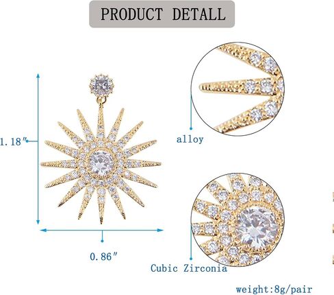 TIANHONGYAN Exaggerated Luxury Sun Stars Drop Earrings Starburst Gold Rhinestone Studs Earrings Boho Statement Earrings for Women Girls Jewelry Gifts in Kuwait