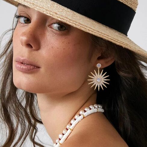 TIANHONGYAN Exaggerated Luxury Sun Stars Drop Earrings Starburst Gold Rhinestone Studs Earrings Boho Statement Earrings for Women Girls Jewelry Gifts in Kuwait