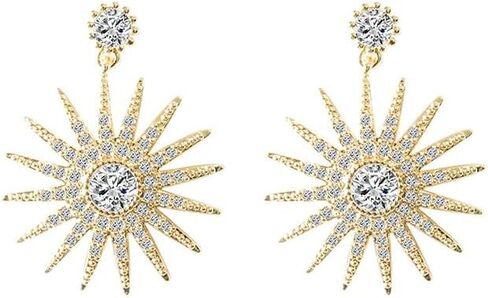 TIANHONGYAN Exaggerated Luxury Sun Stars Drop Earrings Starburst Gold Rhinestone Studs Earrings Boho Statement Earrings for Women Girls Jewelry Gifts in Kuwait