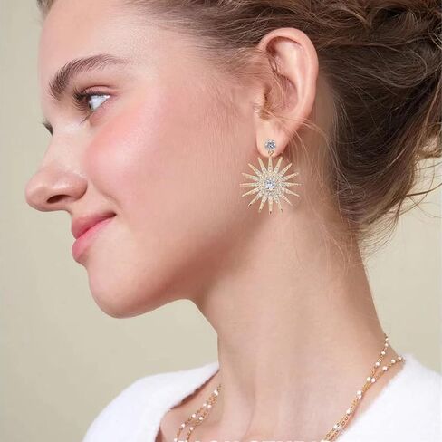 TIANHONGYAN Exaggerated Luxury Sun Stars Drop Earrings Starburst Gold Rhinestone Studs Earrings Boho Statement Earrings for Women Girls Jewelry Gifts in Kuwait