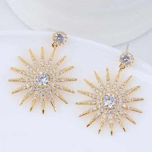 TIANHONGYAN Exaggerated Luxury Sun Stars Drop Earrings Starburst Gold Rhinestone Studs Earrings Boho Statement Earrings for Women Girls Jewelry Gifts in Kuwait