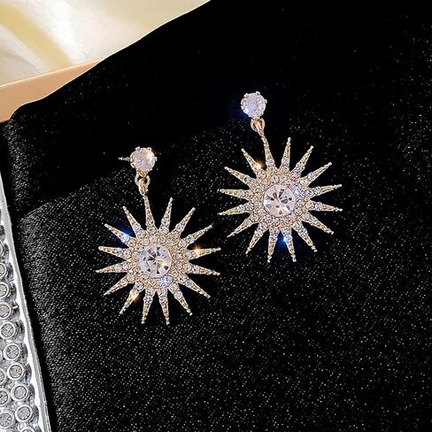 TIANHONGYAN Exaggerated Luxury Sun Stars Drop Earrings Starburst Gold Rhinestone Studs Earrings Boho Statement Earrings for Women Girls Jewelry Gifts in Kuwait
