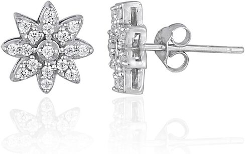 Sterling Silver Cubic Zirconia Flower Stud Earrings in Saudi Arabia