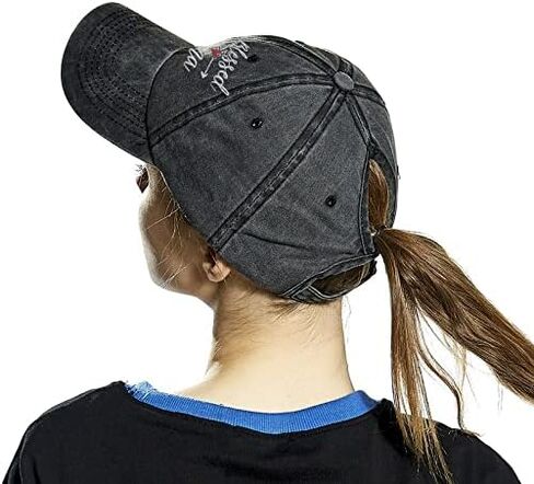 قبعة بيسبول للسيدات من Waldeal Blessed Nana مطرزة على شكل ذيل حصان قابلة للتعديل، باللون الأسود in Kuwait