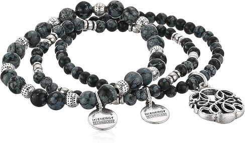 Alex and Ani Path of Symbols Stretch Bracelets for Women, Path of Life Charm, Rafaelian Silver Finish, Fits Wrists Sizes 6 to 8 in, Set of 3 in Saudi Arabia