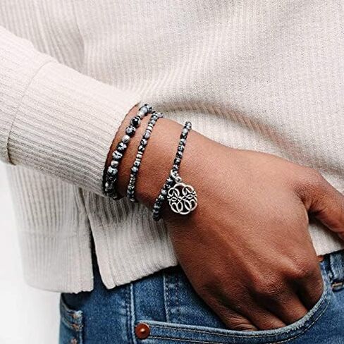 Alex and Ani Path of Symbols Stretch Bracelets for Women, Path of Life Charm, Rafaelian Silver Finish, Fits Wrists Sizes 6 to 8 in, Set of 3 in Saudi Arabia