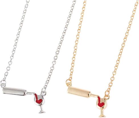 2-3Pcs Wine Glass Bottle Cup Pendant Necklace Set Enamel Love Heart Adjustable Chain Necklace for Women Girl Teen Lover Cheers Clavicle Jewelry Valentine's Day Gift in Saudi Arabia