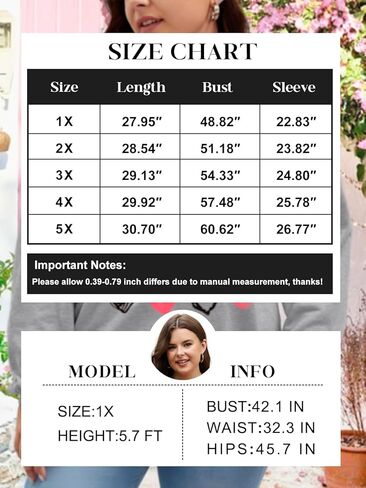 HDLTE قمصان عيد الحب مقاس كبير للنساء تي شيرت بأكمام طويلة ورسومات قلب الحب، مقاس XL-5XL in Kuwait