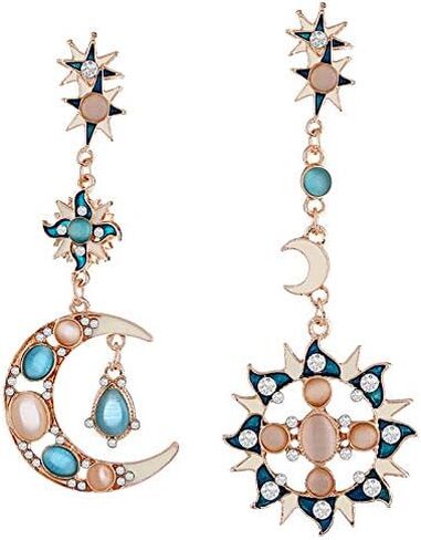 SMALLLOVE Sun and Crescent Moon Star Planet Dangle Drop Earrings for Women Girls Asymmetrical Vintage Bohemian Mismatched Rhinestone Design Gift Jewelry in Kuwait