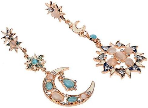 SMALLLOVE Sun and Crescent Moon Star Planet Dangle Drop Earrings for Women Girls Asymmetrical Vintage Bohemian Mismatched Rhinestone Design Gift Jewelry in Kuwait