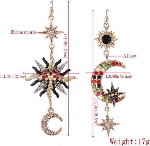 SMALLLOVE Sun and Crescent Moon Star Planet Dangle Drop Earrings for Women Girls Asymmetrical Vintage Bohemian Mismatched Rhinestone Design Gift Jewelry in Kuwait