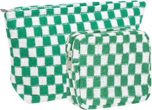 حقيبة مكياج مكونة من قطعتين، حقيبة مستحضرات تجميل كبيرة مربعة الشكل، حقيبة سفر لأدوات الزينة، حقيبة مستحضرات تجميل لطيفة، حقيبة مكياج، فرش مكياج، حقيبة تخزين إكسسوارات جمالية للنساء (كبيرة + خضراء صغيرة) in Kuwait